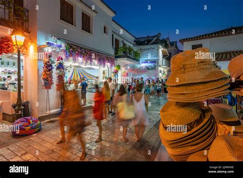 Busy street and nightlife in Skiathos Town, Skiathos Island, Sporades ...