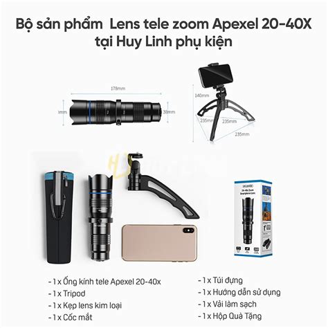 Lens tele zoom Apexel 20-40X HD cho điện thoại - Kèm tripod tiện lợi ...