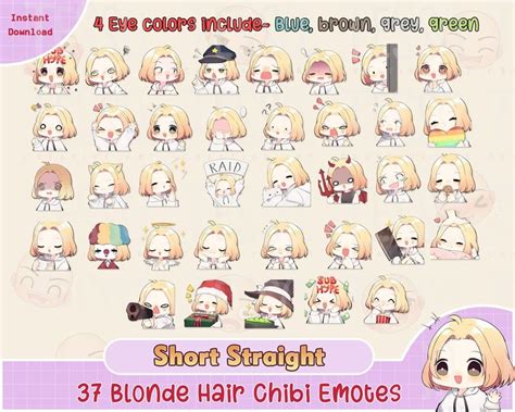 37 Cute Short Straight Blonde Chibi Twitch Emote For Live Twitch Streamer Subs Emotes Girl