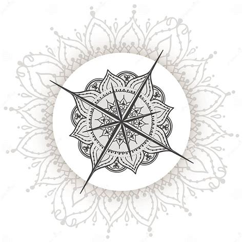 Graphic Wind Rose Compass Drawn With Floral Elements Stock Vector Illustration Of Icon East