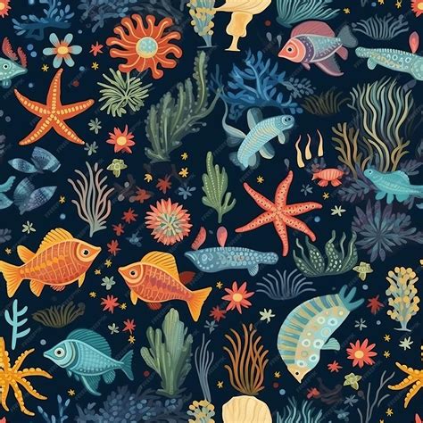 Premium Ai Image Seamless Pattern Of Starfish Seahorses And Fish