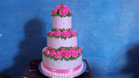 Belajar Menghias Kue Pengantin 3 Tingkat Pink Mudah Wedding Cake