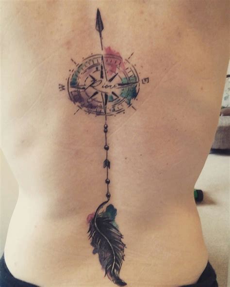 Watercolour Compass Tattoo With Feather Cover Up Compass Tattoo Watercolor Compass Tattoo