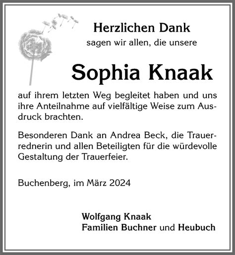 Traueranzeigen Von Sophia Knaak Augsburger Allgemeine Zeitung