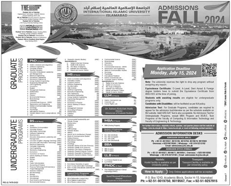 BS MS MPhil And PhD Admissions At International Islamic University