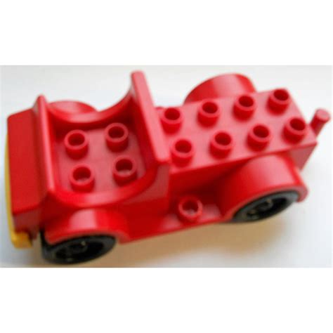 Duplo Red Car With Yellow Base X Studs Bed And Running Boards