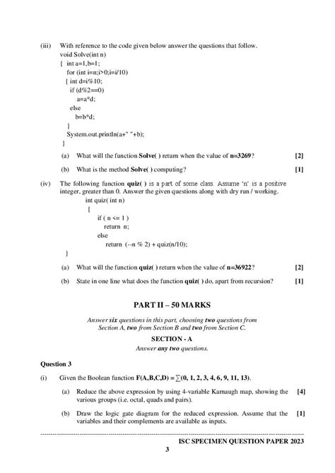 Isc Computer Science Specimen Paper Pdf Cisce Class