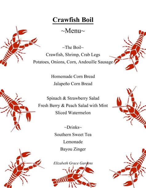 Crawfish Boil Menu With Recipes Elizabeth Grace Gardens Crawfish