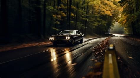 Premium Photo Car Driving On Wet Road Through The Woods