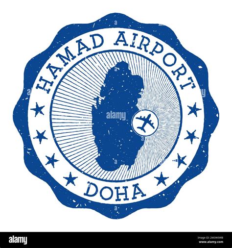 Hamad Airport Doha Stamp Airport Of Doha Round Logo With Location On Qatar Map Marked By