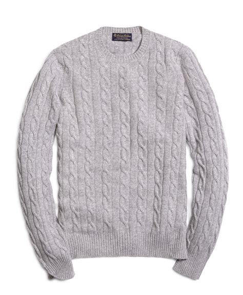 Lyst Brooks Brothers Cashmere Cable Crewneck Sweater In Gray For Men