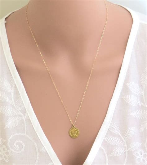 Gold Coin Necklace Gold Coin Pendant Gold Disc Pendantlarge Etsy