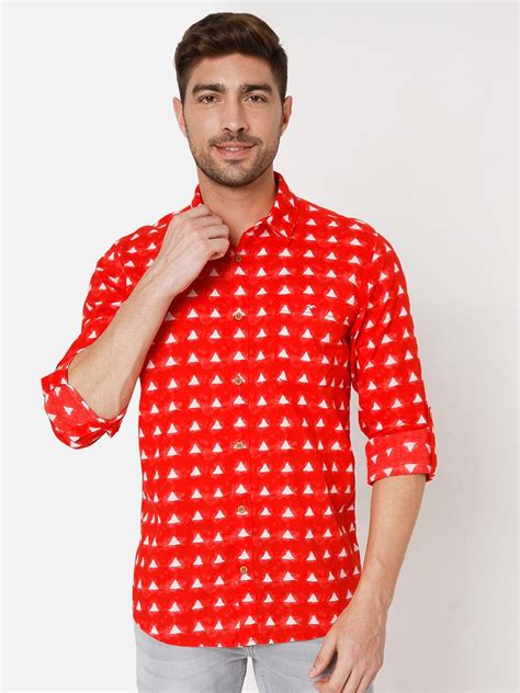 Buy Mufti Men Red Slim Fit Printed Casual Shirt Shirts For Men