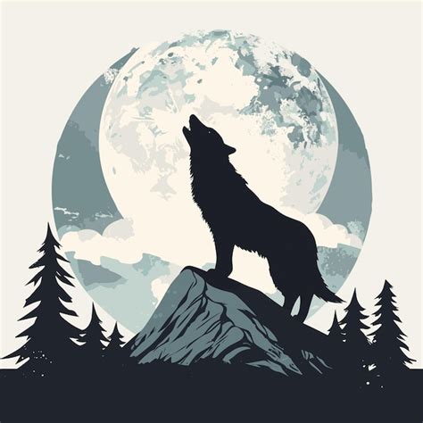 Premium Vector Illustration Of A Wolf Howling At The Moon