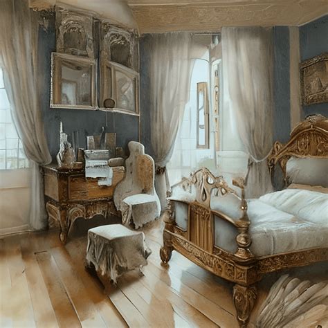 Realistic Accurate Full View Painting Watercolor Victorian Bedroom ...