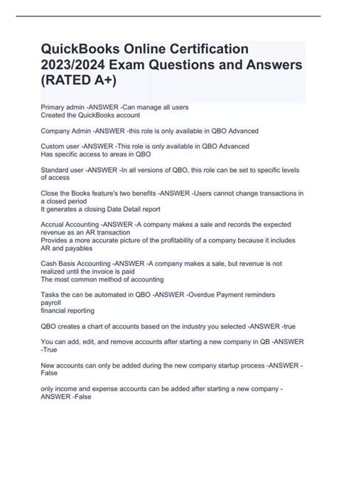 QuickBooks Online Certification 2023/2024 Exam Questions and Answers