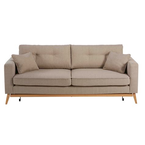 Canapé convertible scandinave 3 places en tissu beige Brooke Maisons