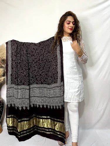 Printed Ajrakh Modal Silk Dupatta Half Fine Zari Gold At Rs 1300 In