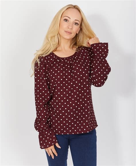 Blouses Flounce Sleeve Polka Dot Blouse Krisp