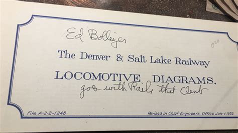 The Denver & Salt Lake City Railway. Locomotive Diagrams. Signed by