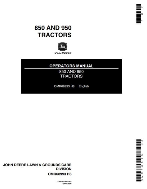 John Deere Tractor 850 950 Operators Manual PDF