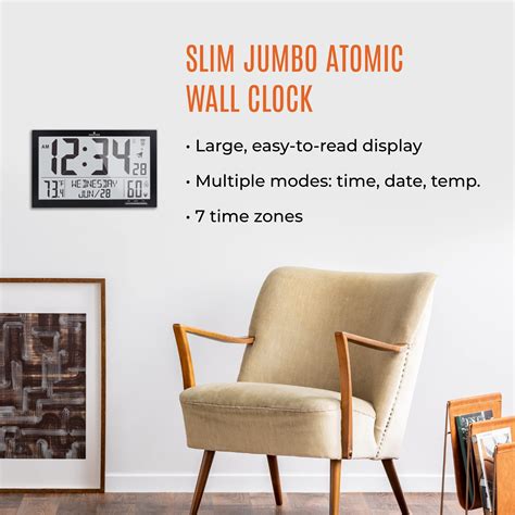 Buy Marathon Slim Jumbo Atomic Wall Clock Black Large 15 Inch Full