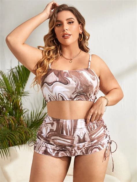 Ensemble De Bikini Avec Imprim Marbr En Grande Taille Avec Jupe De