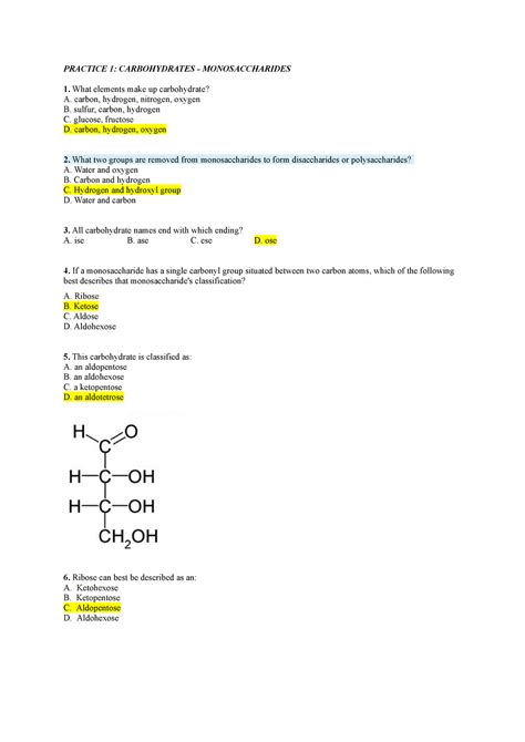 Practice 1 Carbohydrates Monosaccharide Practice 1 Carbohydrates Monosaccharides What