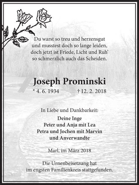 Traueranzeigen Von Joseph Prominski Sich Erinnern De