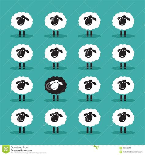 Vecteur Des Moutons Noirs Simples Dans Le Groupe De Moutons Blancs