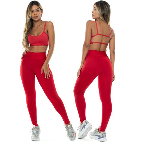 Conjunto Fitness Feminino Calça Legging Forrada E Top Costa Nua Gringa