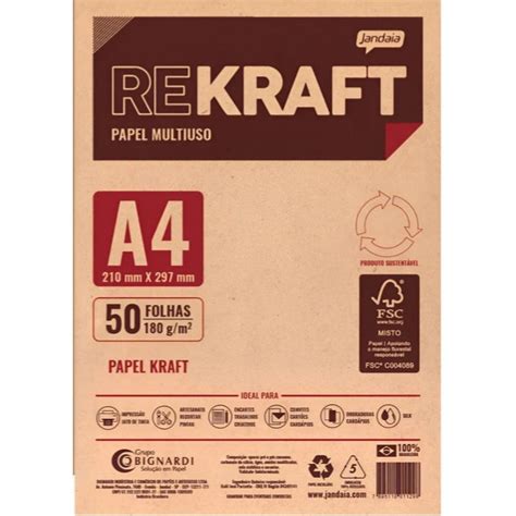 Papel Kraft 180g A4 - Papel Kraft 180g A4 50 folhas Reciclado Jandaia | Shopee Brasil