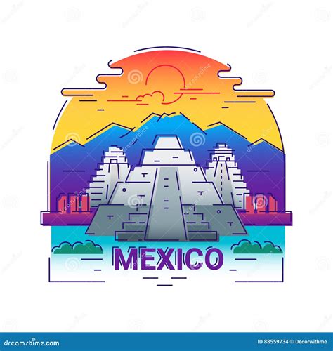 Mexico Modern Vector Line Travel Illustration Stock Vector