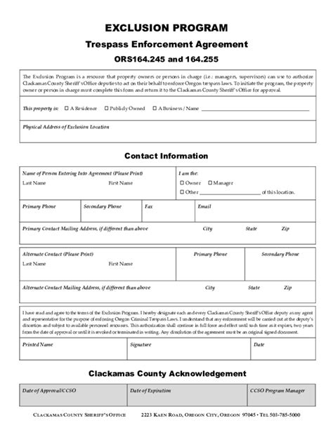 Fillable Online Exclusion Program Trespass Enforcement Agreement Fax