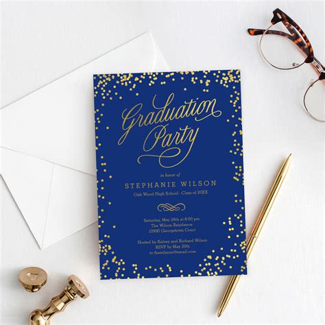 Shiny Confetti Graduation Invitation Template Editable Color - Berry ...