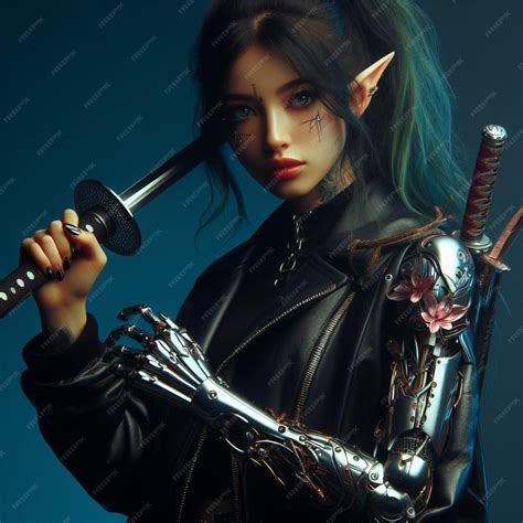 Premium Photo A Cyberpunk Elf With A Sword