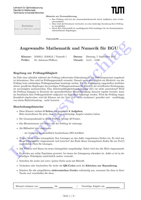 Numerik Loes Altklausur L Sungsvorschlag Lehrstuhl F R