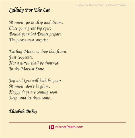 Lullaby For The Cat Poem by Elizabeth Bishop