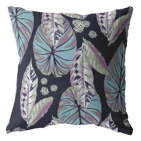 Homeroots 20 Inch Blue Purple Tropical Leaf Indoor Outdoor Throw Pillow In The Throw Pillows