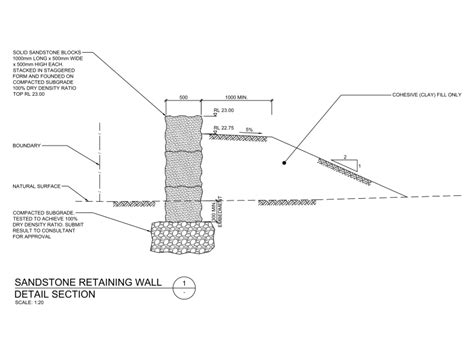 Single Solid Sandstone Block Retaining Wall Detail Free CAD Blocks In