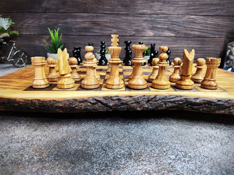 Handmade Olive Wood Chess Board From a Single Solid Piece, Unique and Exclusive Rustic Design ...