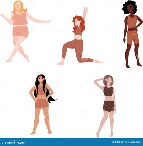 Five Different Girls in Different Poses, Self Love, Body Positivity Stock Vector - Illustration ...