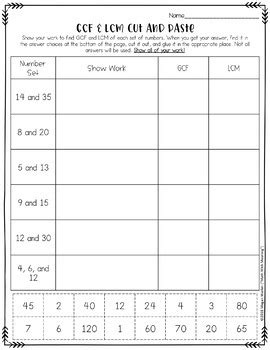 GCF LCM Cut And Paste Worksheet Activity CCSS 6 NS B 4 By Math With