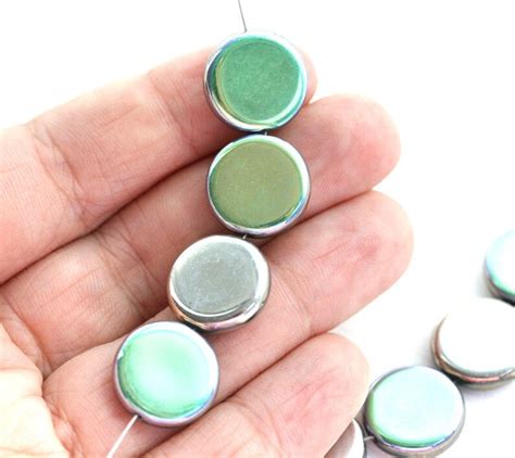 15mm Coin Glass Beads Czech Silver Beads With Mirror Finish Etsy