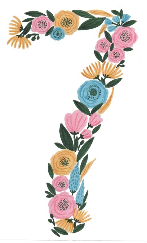 Floral Number Seven Print Watercolo Floral Printables Floral Pink