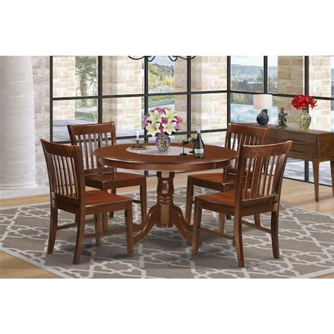 East West Furniture 5 Piece Mahogany Finish Solid Wood Top Dining Table