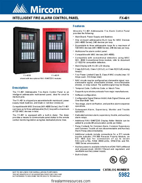 Mircom FX 401 Addressable Fire Alarm Control Panel Manual