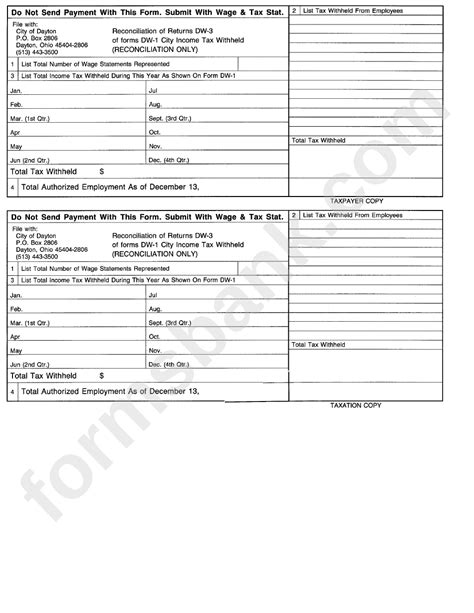 Form Dw 1dw 3 Reconciliation Of Returns Of Forms City Income Tax