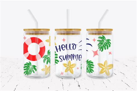 Hello Summer 16 Oz Libbey Glass Can Wrap Sticky Fingers Vinyl