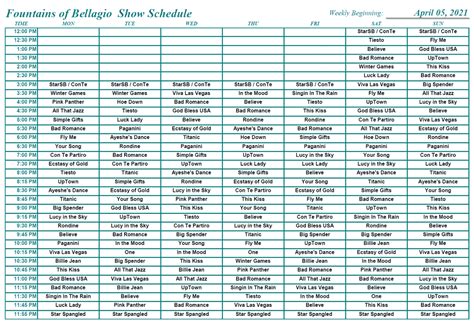 Bellagio Fountain Schedule, Times, and Songs (4 2021)